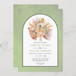 Invitación Hojas de palma secas, pampas hierba sage verde bod