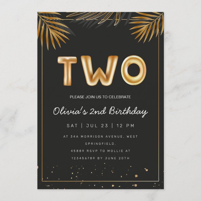 Invitación Hojas de Palma Tropical Dorada Cumpleaños 2  (Anverso)