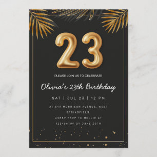Invitación Hojas de Palma Tropical Dorada Cumpleaños 23 