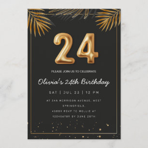Invitación Hojas de Palma Tropical Dorada Cumpleaños 24 