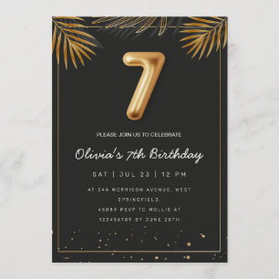 Invitación Hojas de Palma Tropical Dorada Cumpleaños 7