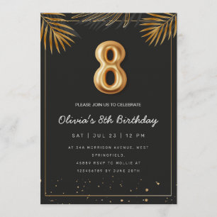 Invitación Hojas de Palma Tropical Dorada Cumpleaños 8 
