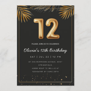 Invitación Hojas de Palma Tropical Doradas Cumpleaños 12 