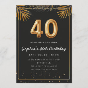 Invitación Hojas de Palma Tropical Doradas Cumpleaños 40