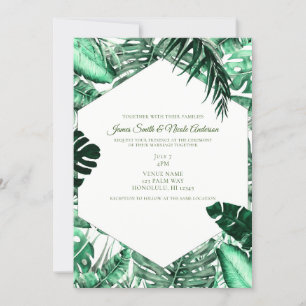 Invitación Hojas de palma tropical verde oscuro boda de veran
