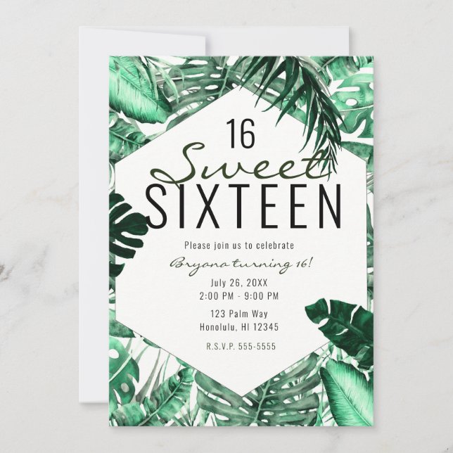 Invitación Hojas de Palma Tropical Verde Oscuro Verano Dulces (Anverso)