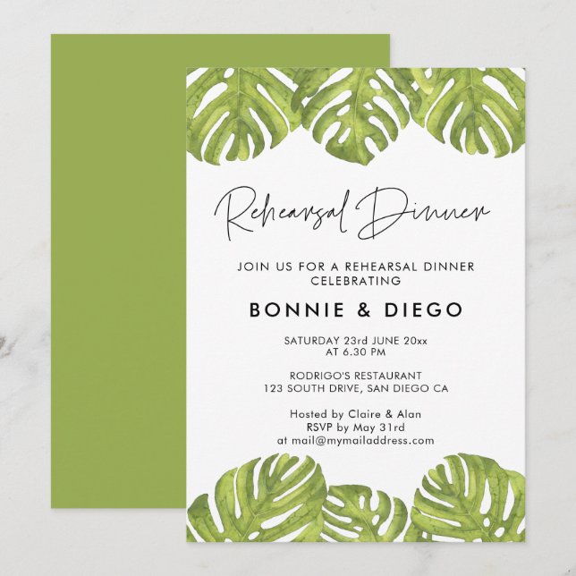 Invitación Hojas de palma tropicales boda de la cena (Anverso / Reverso)
