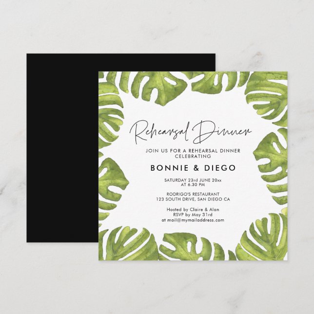 Invitación Hojas de palma tropicales boda de la cena (Anverso / Reverso)