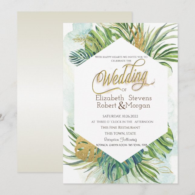 Invitación Hojas de Palma Tropicales Boda de Verano (Anverso / Reverso)