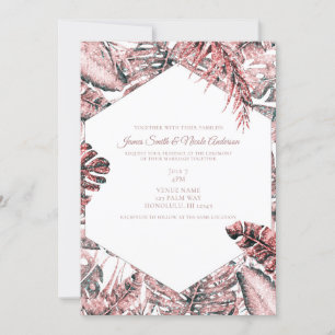 Invitación Hojas de Palma Tropicales de Brillo Dorado Rosa pa