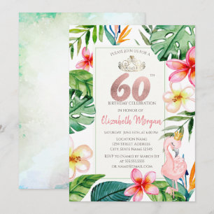 Invitación Hojas de Palma Tropicales Flores Flamenco Rosa 60