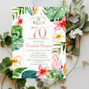Invitación Hojas de Palma Tropicales Flores Flamenco Rosa 70º