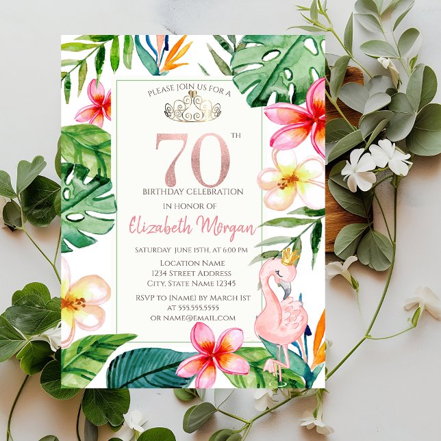 Invitación Hojas de Palma Tropicales Flores Flamenco Rosa 70º (Subido por el creador)