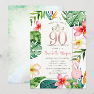 Invitación Hojas de Palma Tropicales Flores Flamenco Rosa 90º
