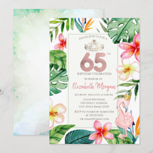 Invitación Hojas de Palma Tropicales Flores Flamingo Rosa 65t