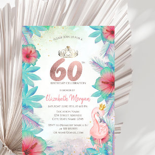 Invitación Hojas de Palma Tropicales Hibisco Flamenco Rosa 60