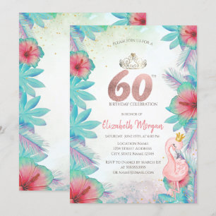 Invitación Hojas de Palma Tropicales Hibisco Flamenco Rosa 60