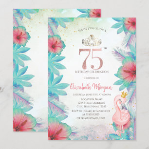 Invitación Hojas de Palma Tropicales Hibisco Flamenco Rosa 75