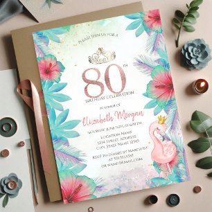 Invitación Hojas de palma tropicales Hibisco Flamenco Rosa 80