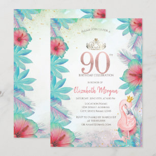 Invitación Hojas de palma tropicales Hibisco Flamenco Rosa 90
