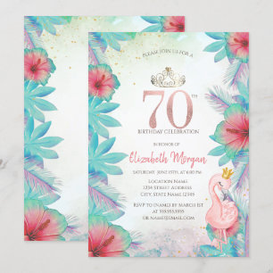 Invitación Hojas de Palma Tropicales Hibisco Flamenco Rosa Cu