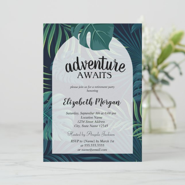 Invitación Hojas de Palma Tropicales Jubilación (Anverso de pie)
