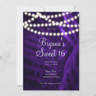 Invitación Hojas de Palma Tropicales Moradas y Luces Dulces 1
