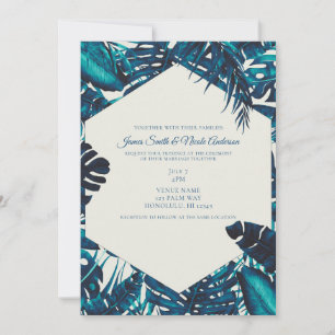 Invitación Hojas de Palma Tropicales Verde Turquesa Boda de V