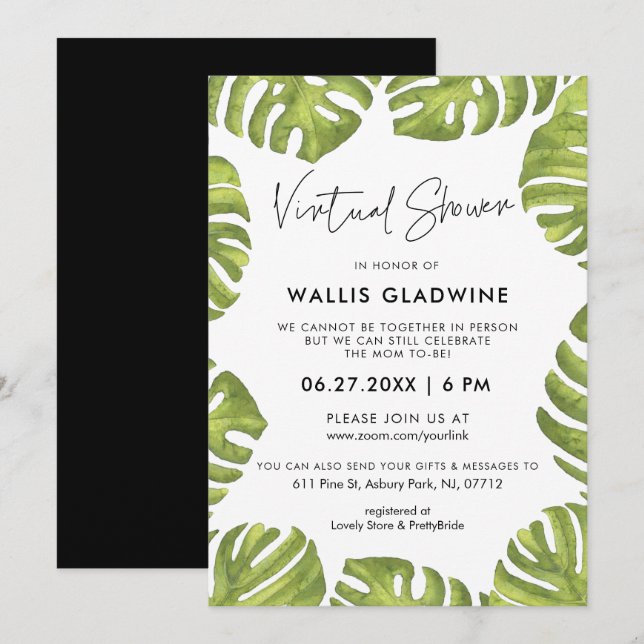 Invitación Hojas de palma verdes tropicales Ducha de bebé vir (Anverso / Reverso)
