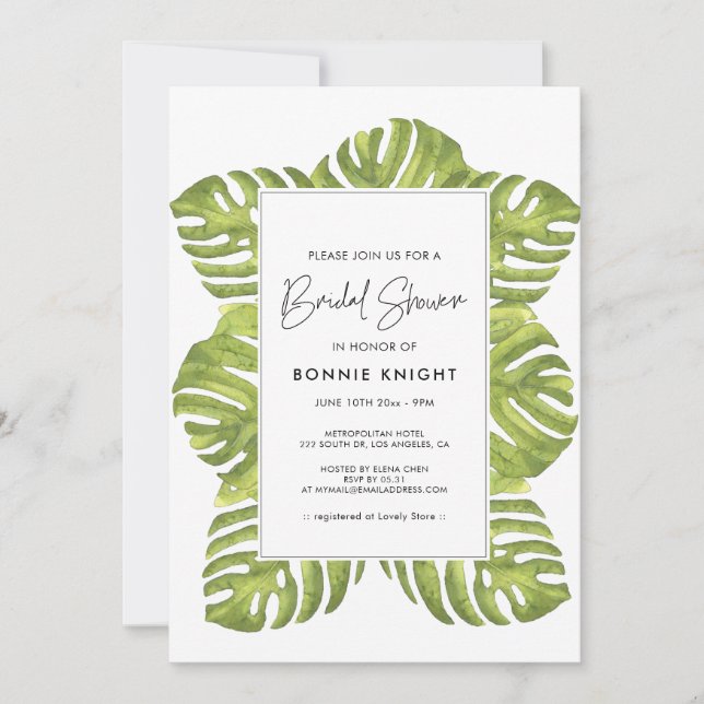 Invitación Hojas de palma verdes tropicales Ducha de novia (Anverso)