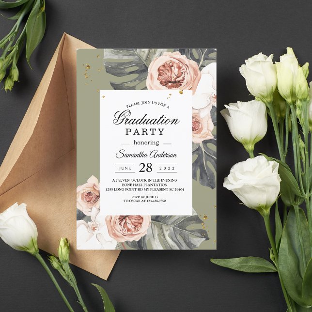 Invitación Hojas de palma y orquídeas tropicales Boho Floral  (Subido por el creador)