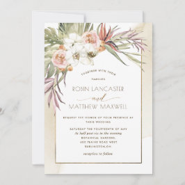 Invitación Hojas de palmera secas, Boda de crema tropical flo