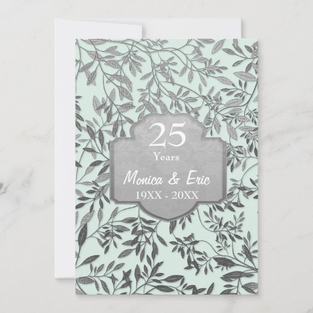 Invitación Hojas de plata 25° aniversario Boda (Anverso)