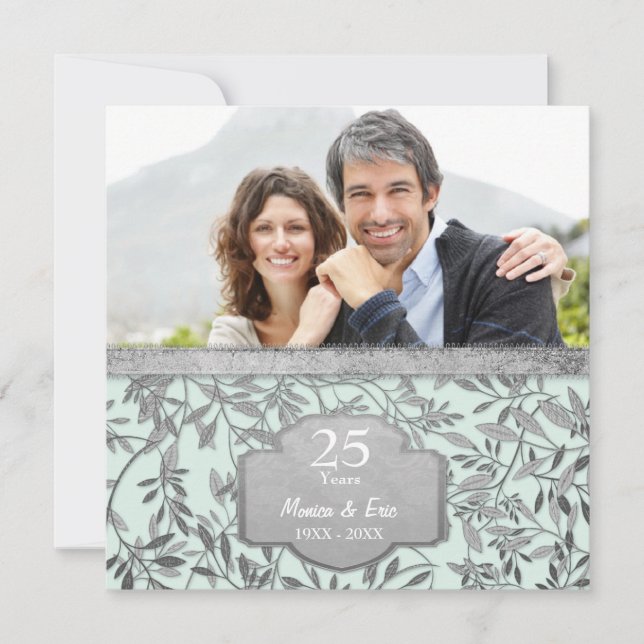 Invitación Hojas de plata 25 Aniversario de bodas (Anverso)