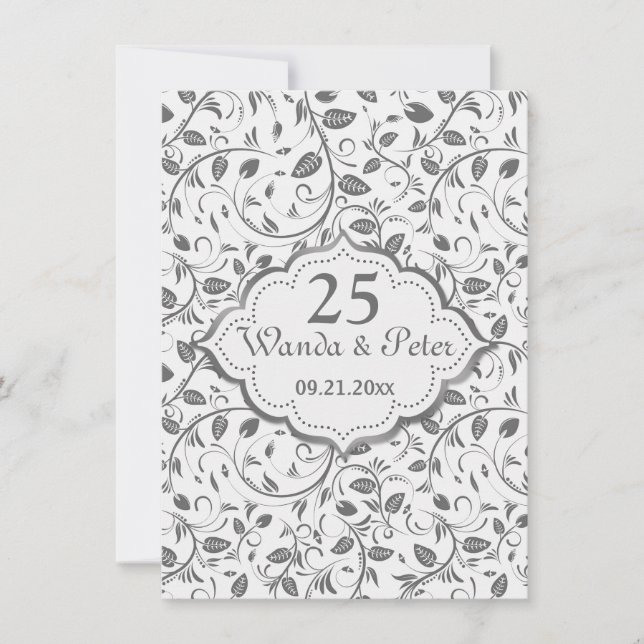 Invitación Hojas de plata 25 Aniversario de Bodas (Anverso)