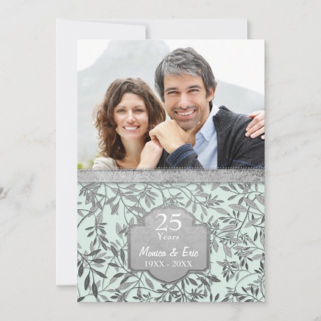 Invitación Hojas de plata 25 aniversario de bodas (Anverso)