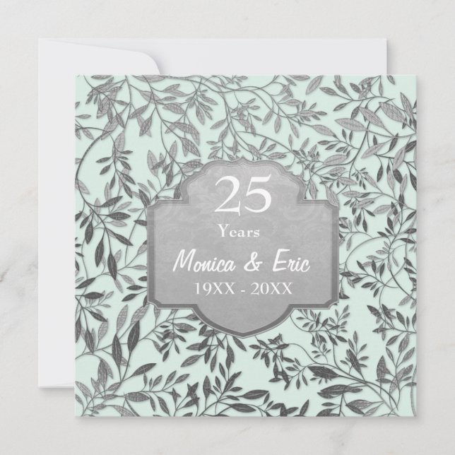 Invitación Hojas de plata 25 aniversario de bodas (Anverso)