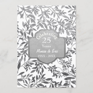 Invitación Hojas de plata 25 Aniversario de Bodas Blanco