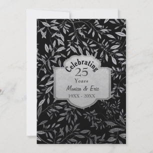 Invitación Hojas de plata 25 años Boda negro