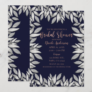Invitación Hojas de Plata Glam Botánico Boda Azul Rosa