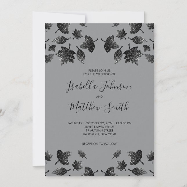 Invitación Hojas de plata gris espárragos otoño Boda otoño (Anverso)