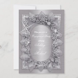 Invitación hojas de plata metálica lujo chic de moda