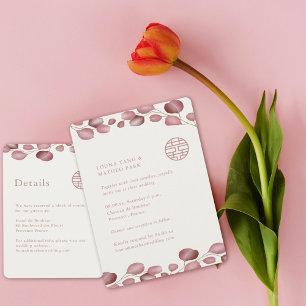 Invitación Hojas de Rosa Claro Doble Felicidad Boda China