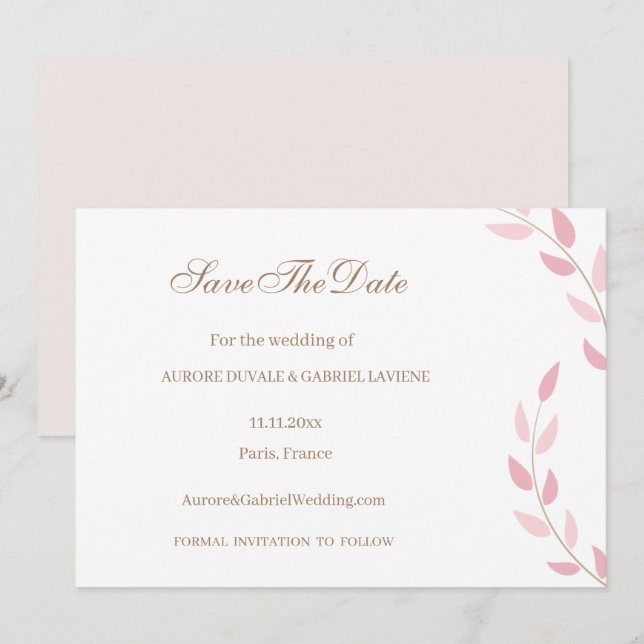 Invitación Hojas de Rosa Tostado Otoño Guardar la Fecha Boda (Anverso / Reverso)