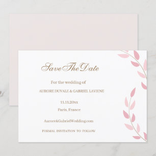 Invitación Hojas de Rosa Tostado Otoño Guardar la Fecha Boda