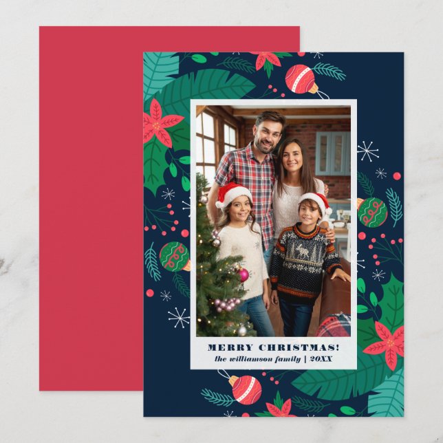 Invitación Hojas de vacaciones cortas | Foto de Merry Christm (Anverso / Reverso)