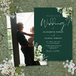 Invitación Hojas de Verde Esmeralda Elegante Boda Foto