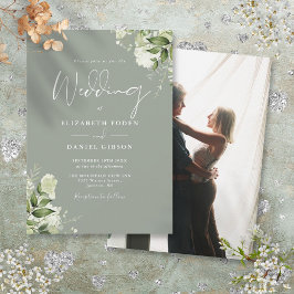 Invitación Hojas de Verde Oliva Elegante Boda Foto