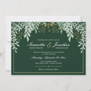 Invitación Hojas de Verde Salvia en Boda Verde Esmeralda