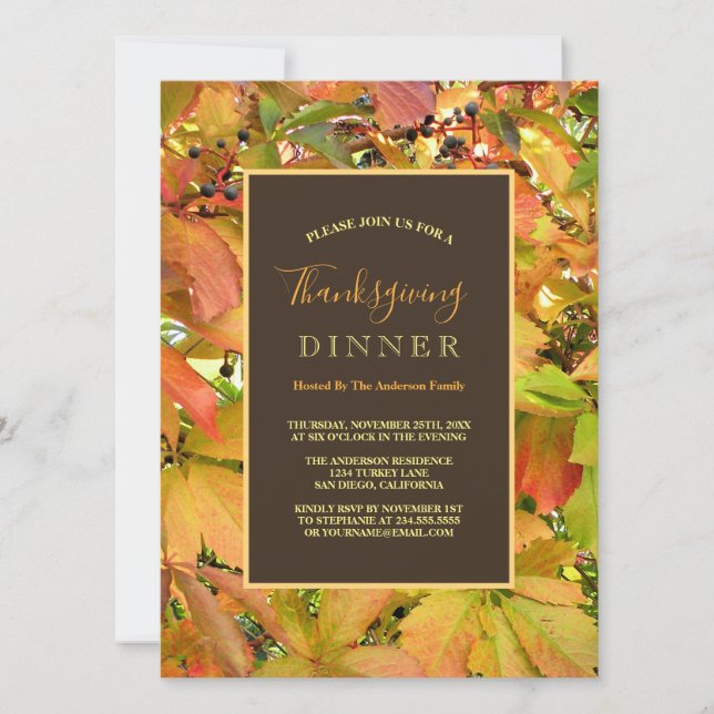 Invitación Hojas de vid silvestre de otoño de Acción de Graci (Anverso)